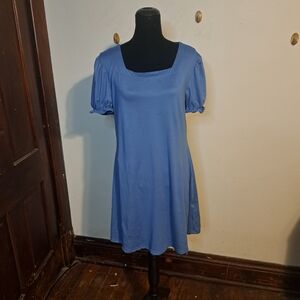 Steel Blue Square Neck Puff Sleeve Midi Dress by NIVYEE.. Size Md.Everday Dress